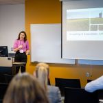 Yana Prosvetov presents on environmental sustainability at the Iowa BioTech Showcase and Conference, Wednesday, March 2, 2022.