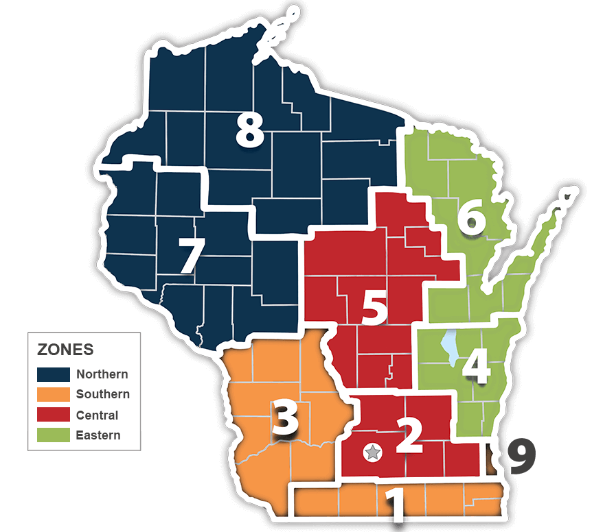Wisconsin map w Zones