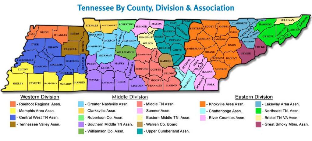 TN County Association Map with KAAR in Orange