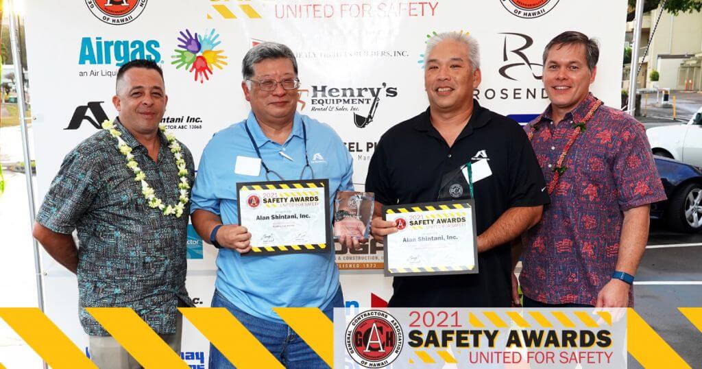 ALAN SHINTANI, INC.: Building 1 to 49,999 - GCA Zero Incident Rate and Federal & Heavy 1 to 109,999 - AGC Zero Incident Rate, GCA Best in Category and Zero Incident Rate