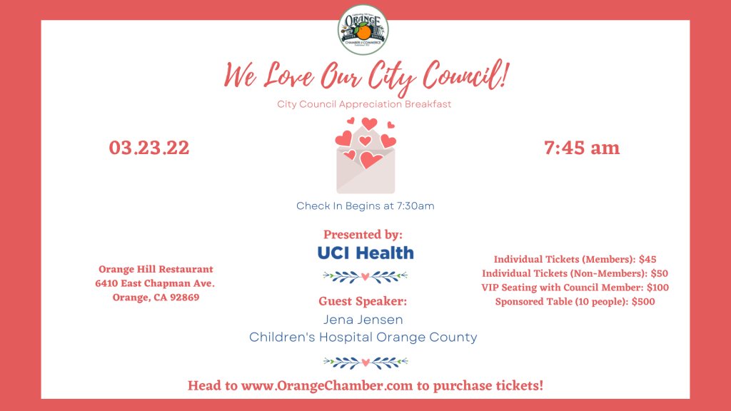 Orange Chamber of Commerce City Council Appreciation Breakfast Flyer