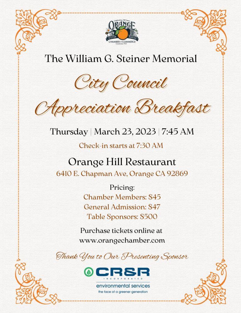 The William G. Steiner Memorial City Council Appreciation Breakfast Flyer (4) The William G. Steiner Memorial City Council Appreciation Breakfast Flyer (4)