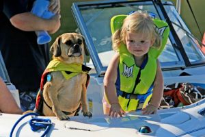 Girl and her Dog Boating on Deep Creek Lake