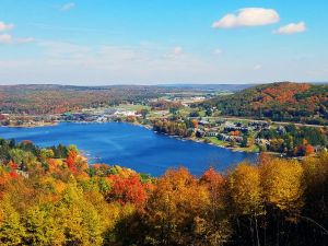 View of Fall Foliage and Deep Creek Lake From Above