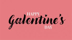 Happy Valentine's Day graphic with pink white and black
