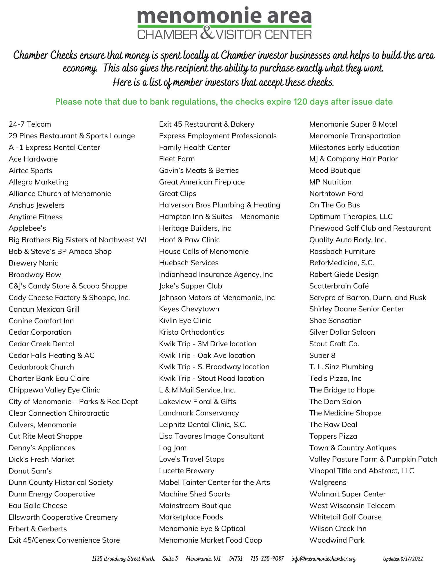 Chamber Check Listing Chamber Check Listing