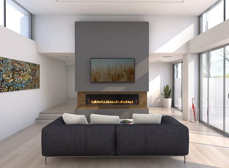 large modern fireplace on wall