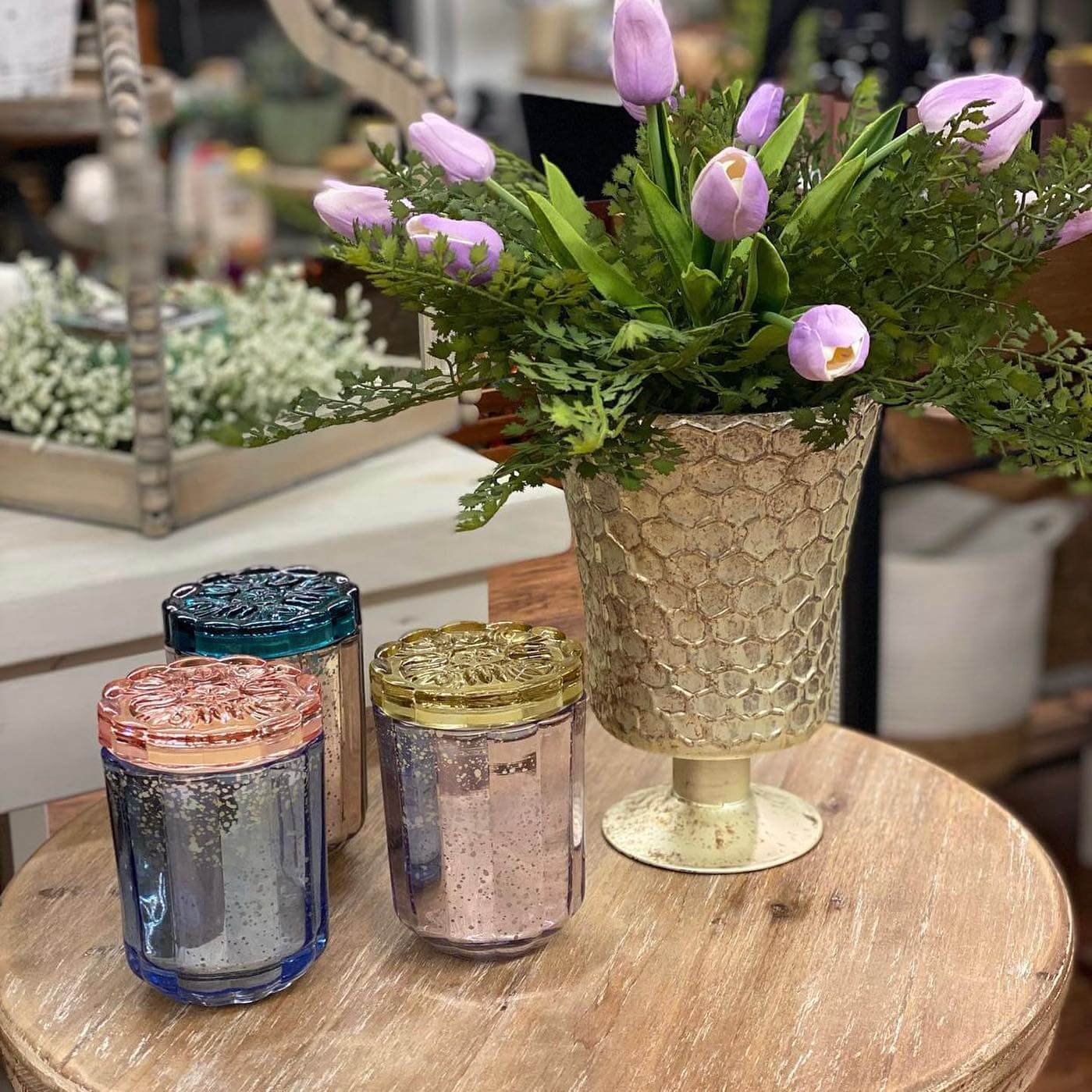 flowers and jars at Harrill and Harrill Design Co.