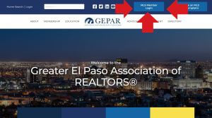 arrows pointing to mls login on homepage