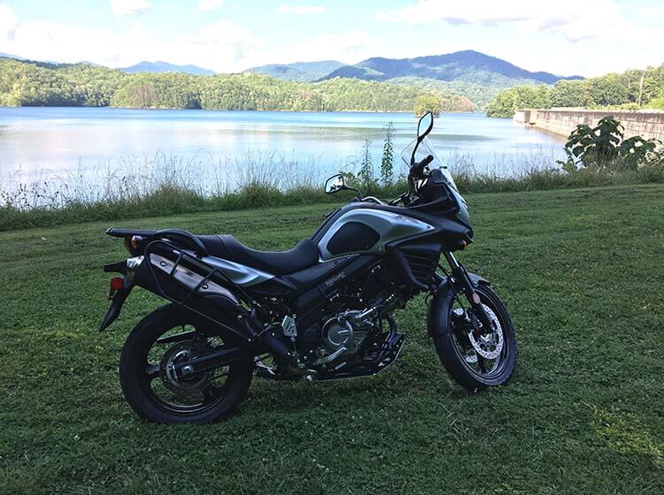 motorcycle by lake