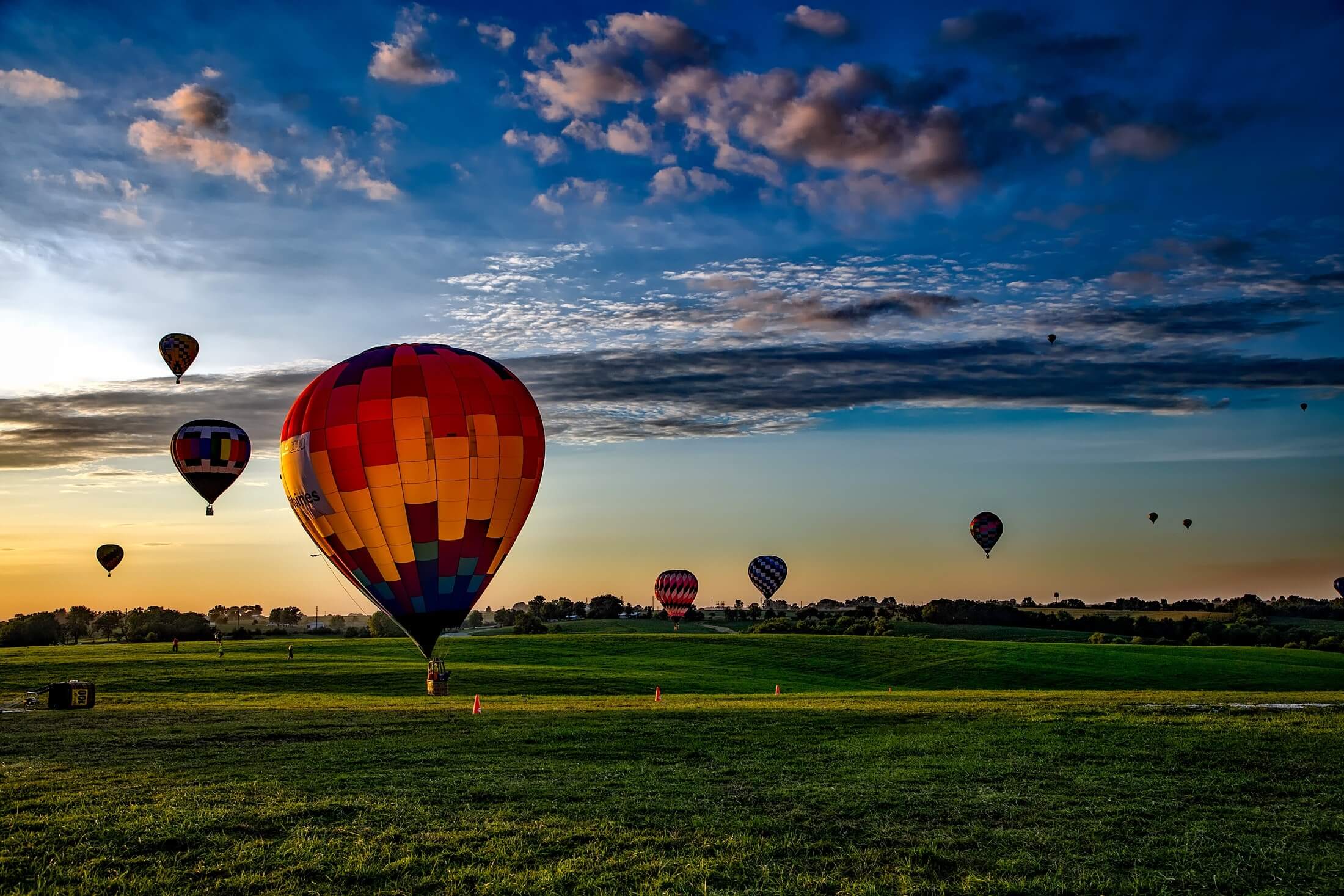 hot air balloons and sunset