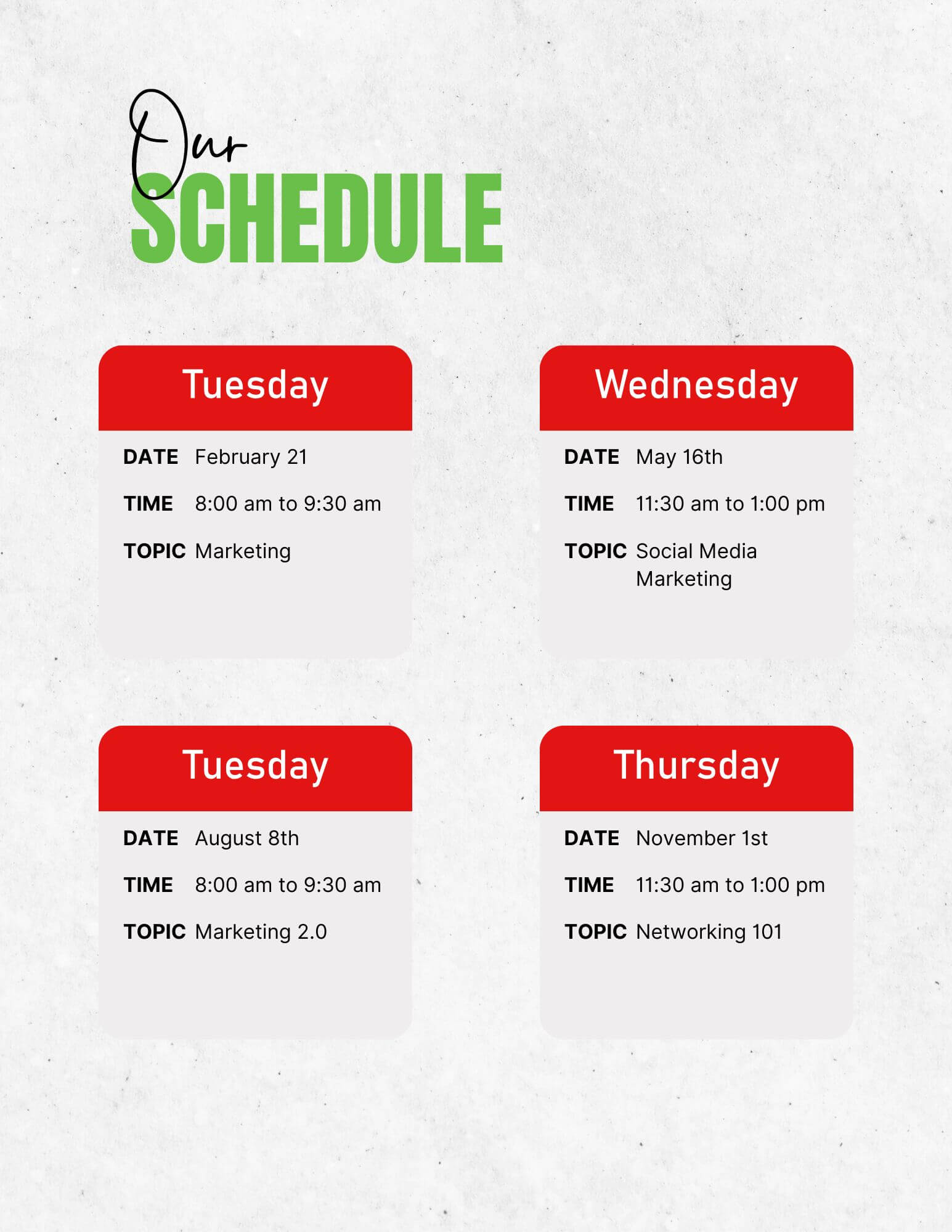 Business Studio Schedule
