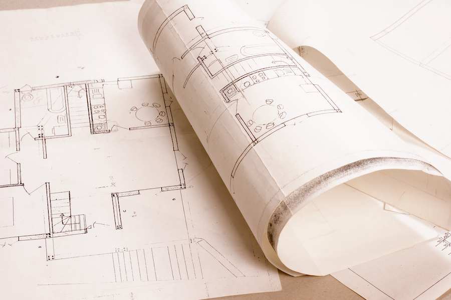 Architecture planning of interiors designe on paper
