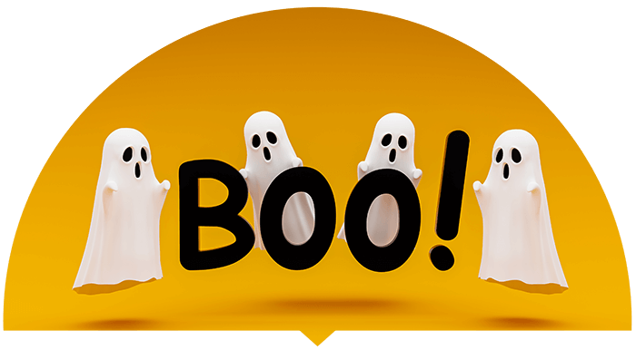 ghosts surrounding the word Boo!