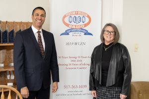 FCC Chairman Ajit Pai and Lenawee Broadcasting General Manager Julie Koehn