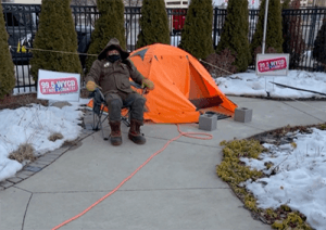 WYCD's Steve Grunwald camping out in the cold
