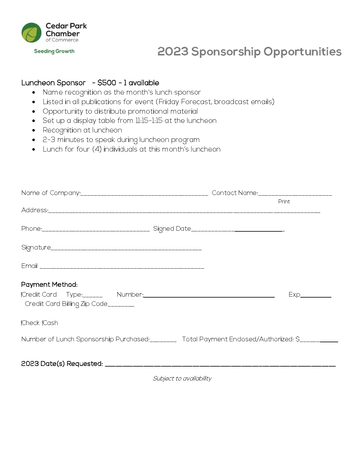 2023 Luncheon Sponsorship Form