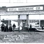historic photo of business after storm