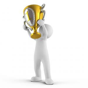 cartoon character holding a trophy