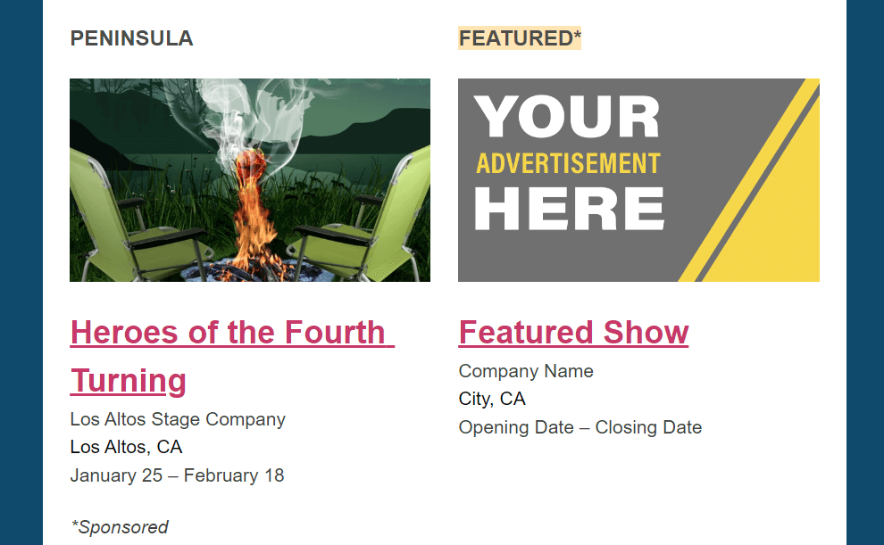 Two show listings, one which is a featured ad template