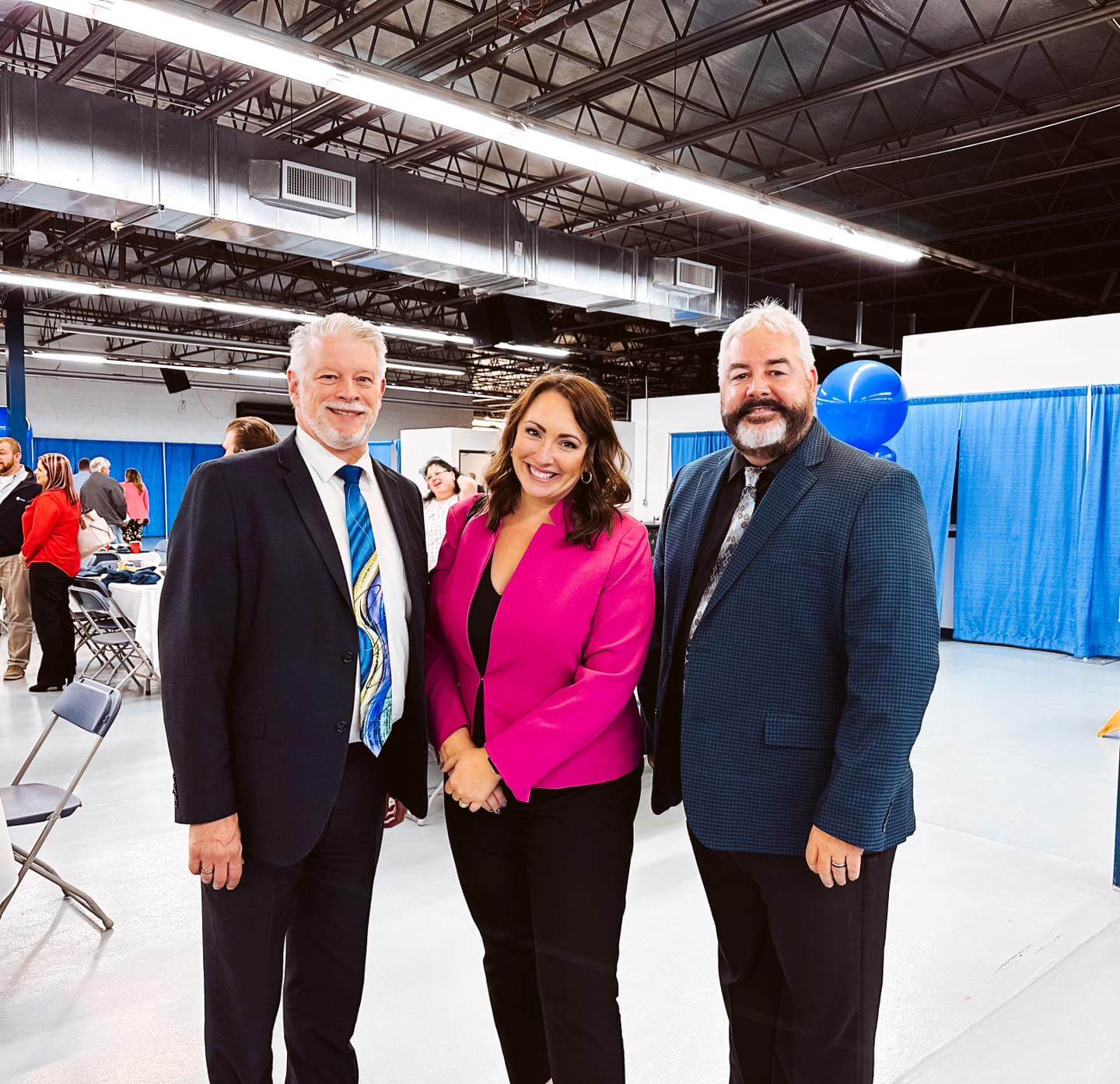311701309_2948366722123619_2380302778837152764_n VP of Membership, Events and Education Mike Howard and Marketing Director Laurie Conway with Marshall County Chamber of Commerce President Scott Reager at Marshall County's Annual Dinner in October 2022