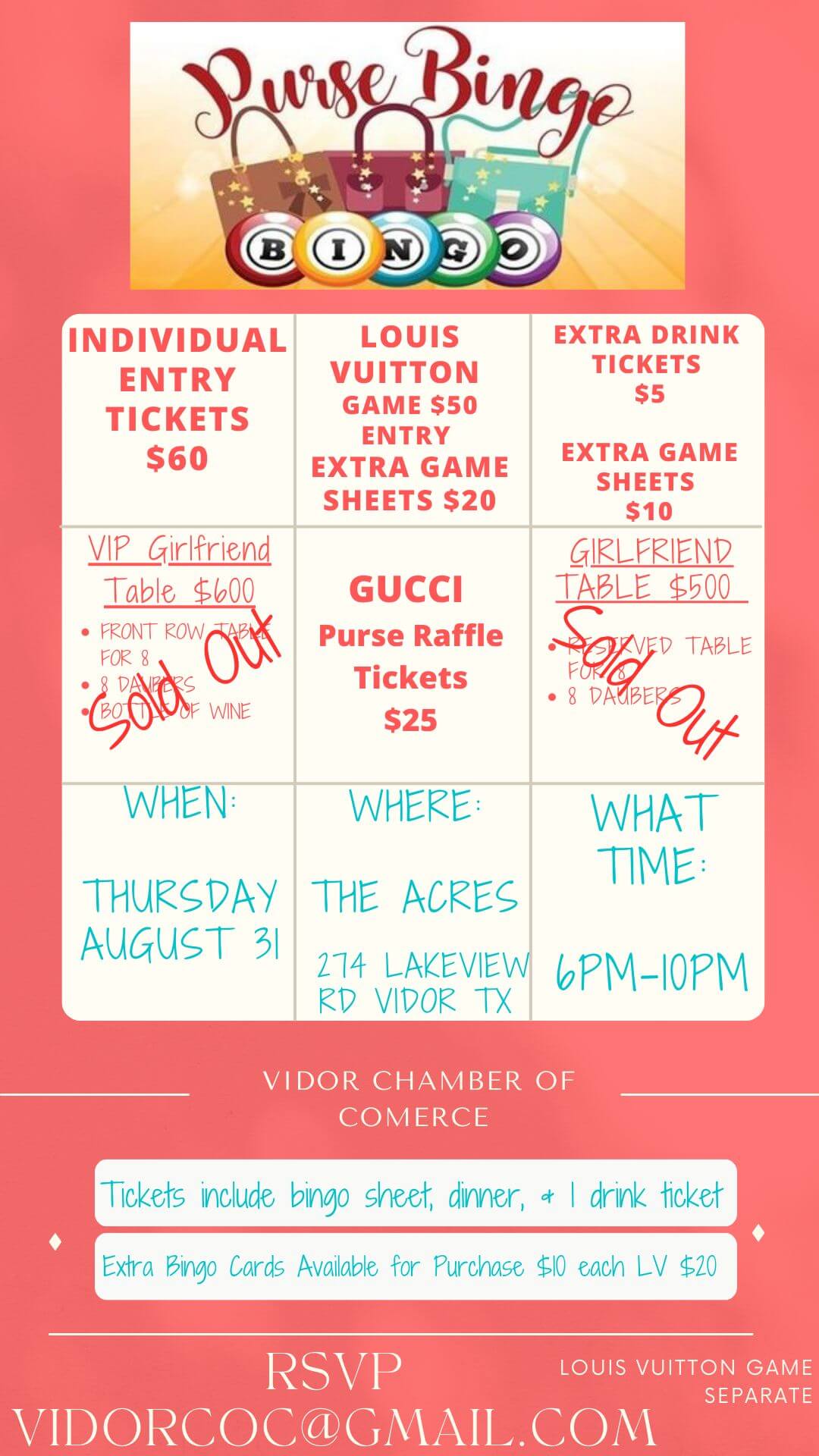 Purse Bingo Vidor Chamber of Commerce Purse Bingo Vidor Chamber of Commerce