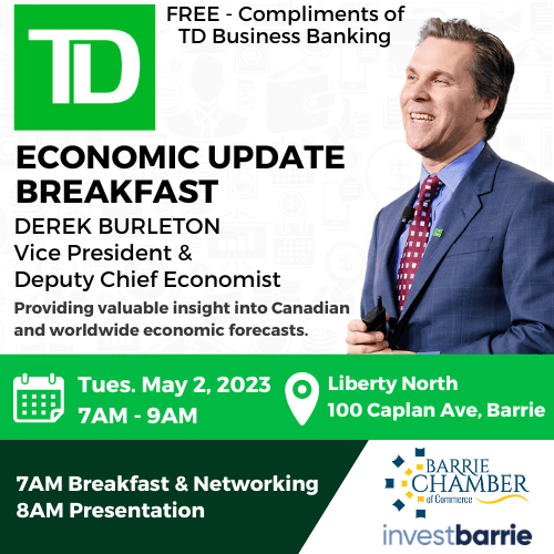 TD Economic Update Breakfast Barrie 2023 with the Barrie Chamber of Commerce, supported by Invest Barrie
