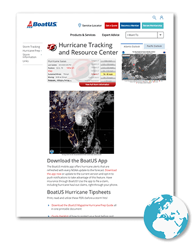 screenshot of hurrican tracking center site