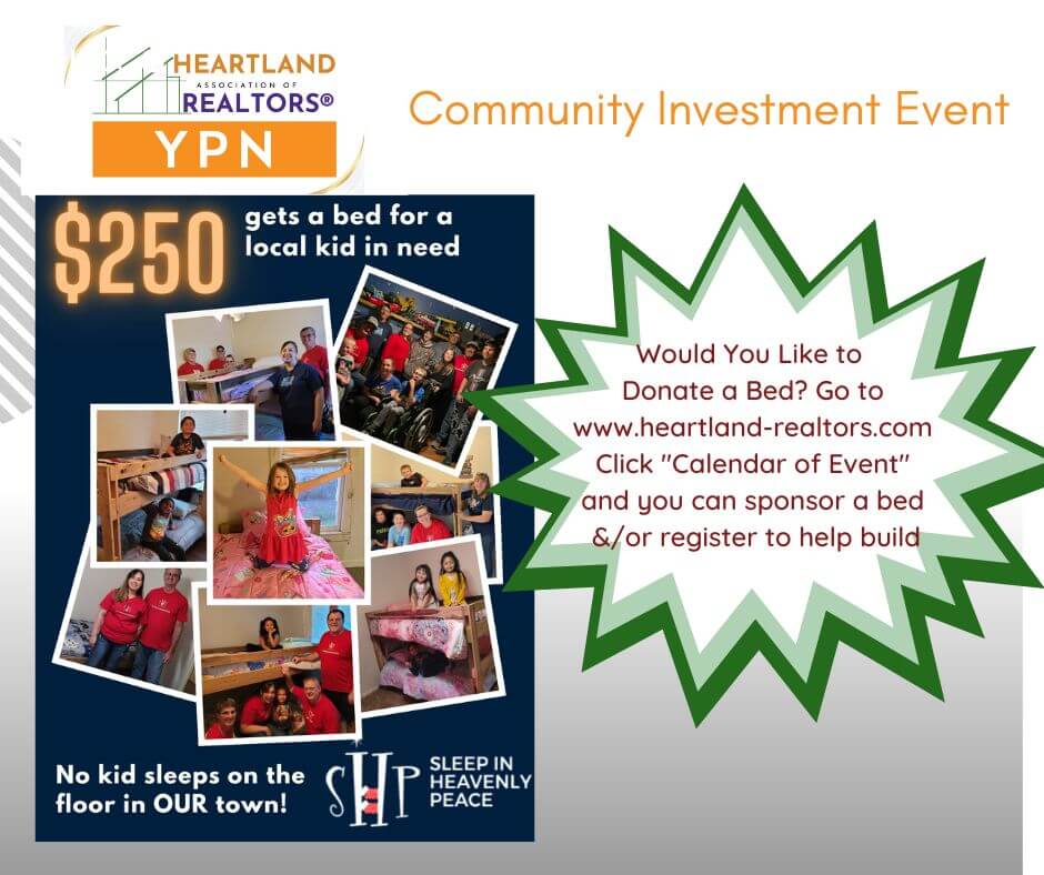 2023 YPN SiHP Bed Build Poster Sponsor a bed for Heartland Realtors Bed Build