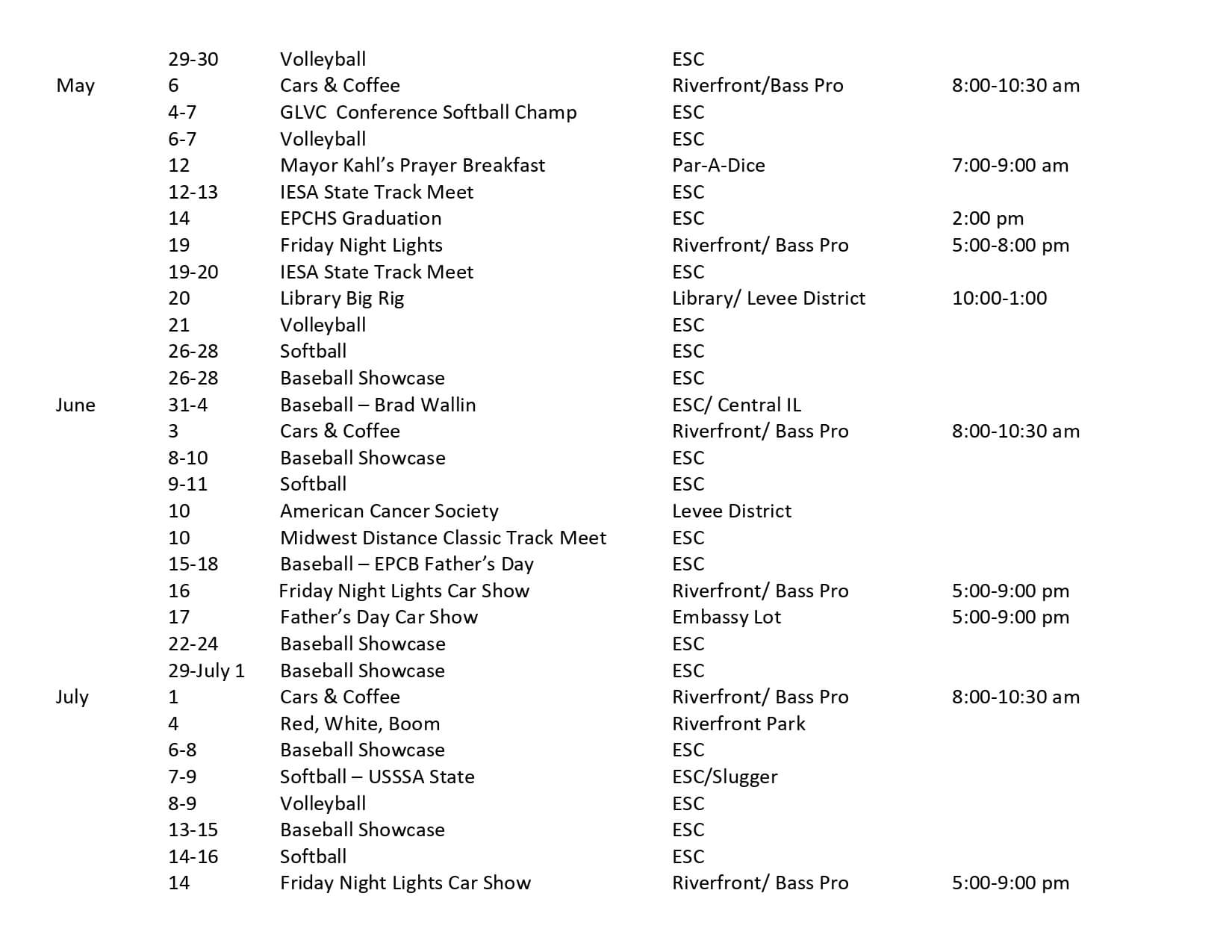 Tourism Events - East Peoria Chamber of Commerce