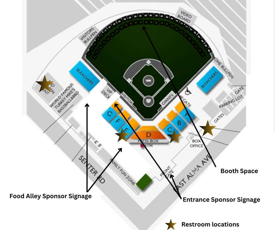 Chamber BBQ Sponsor Details map of the excite ballpark that calls out sponsorship signage locations