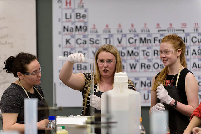 women with chemistry vials