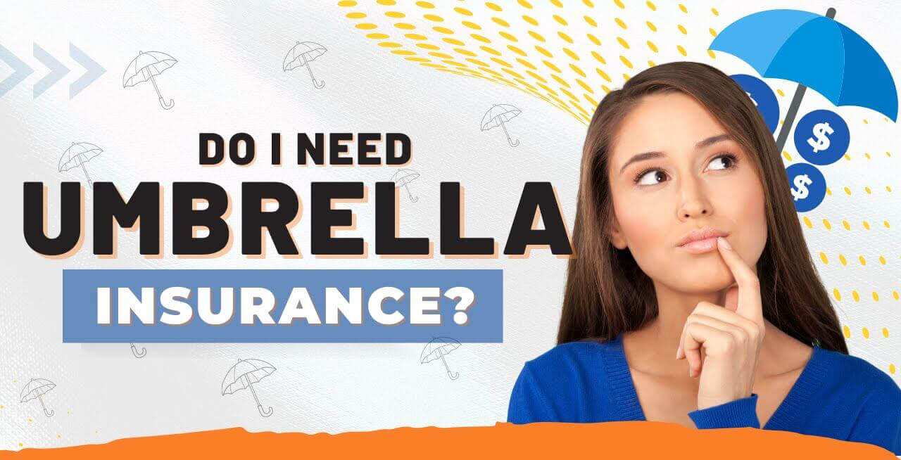 Umbrella Insurance graphic with woman pondering