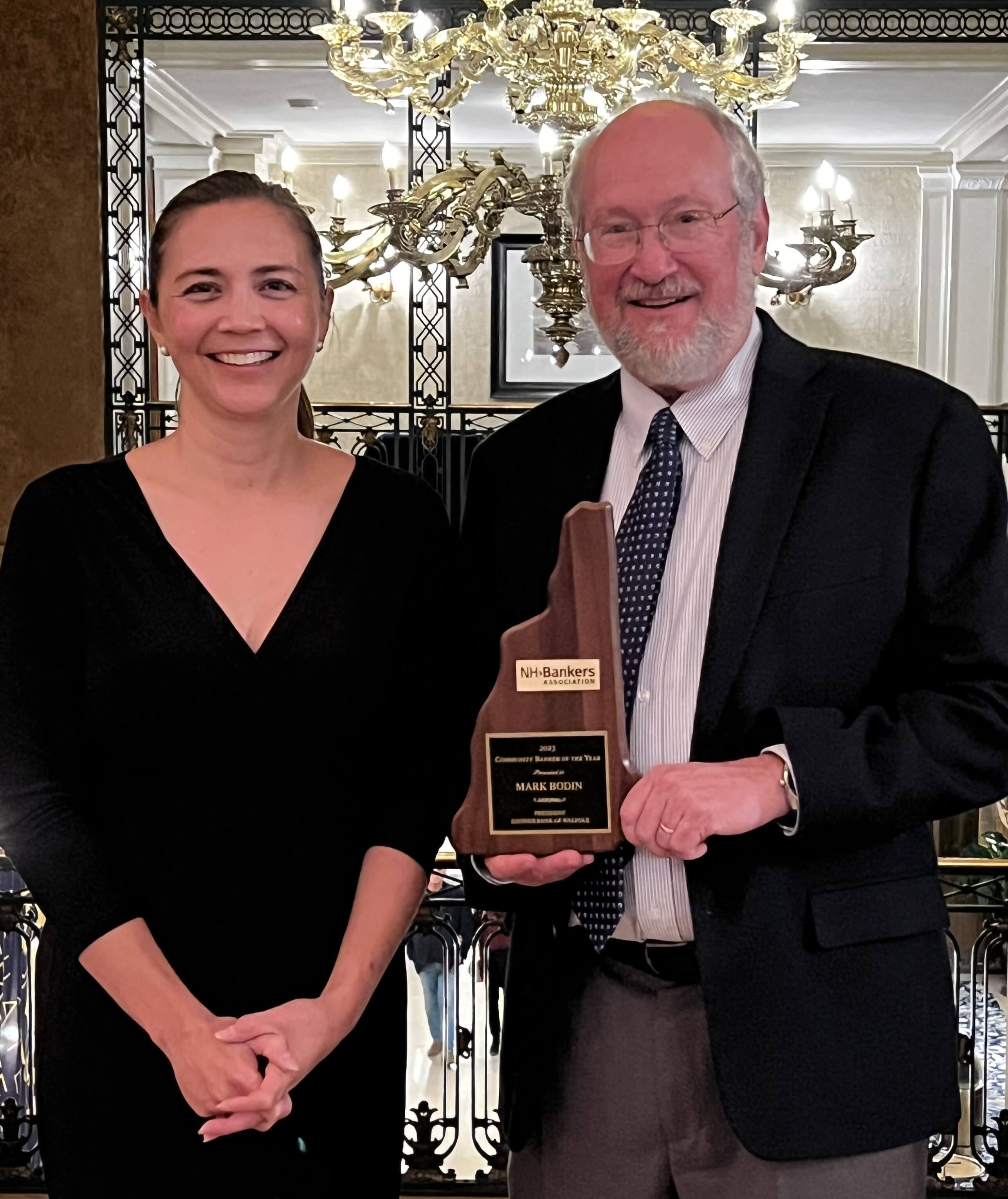 Kristy Merrill, President of New Hampshire Bankers Association with Community Banker of the Year Recipient, Mark Bodin, President of Savings Bank of Walpole.