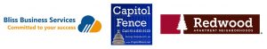 Bliss Business Services logo, Capitol Fence logo, and Redwood logo