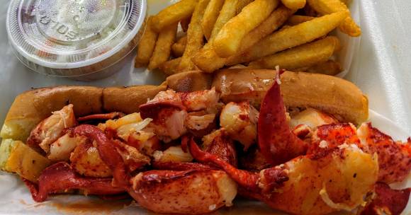 lobster roll and fries