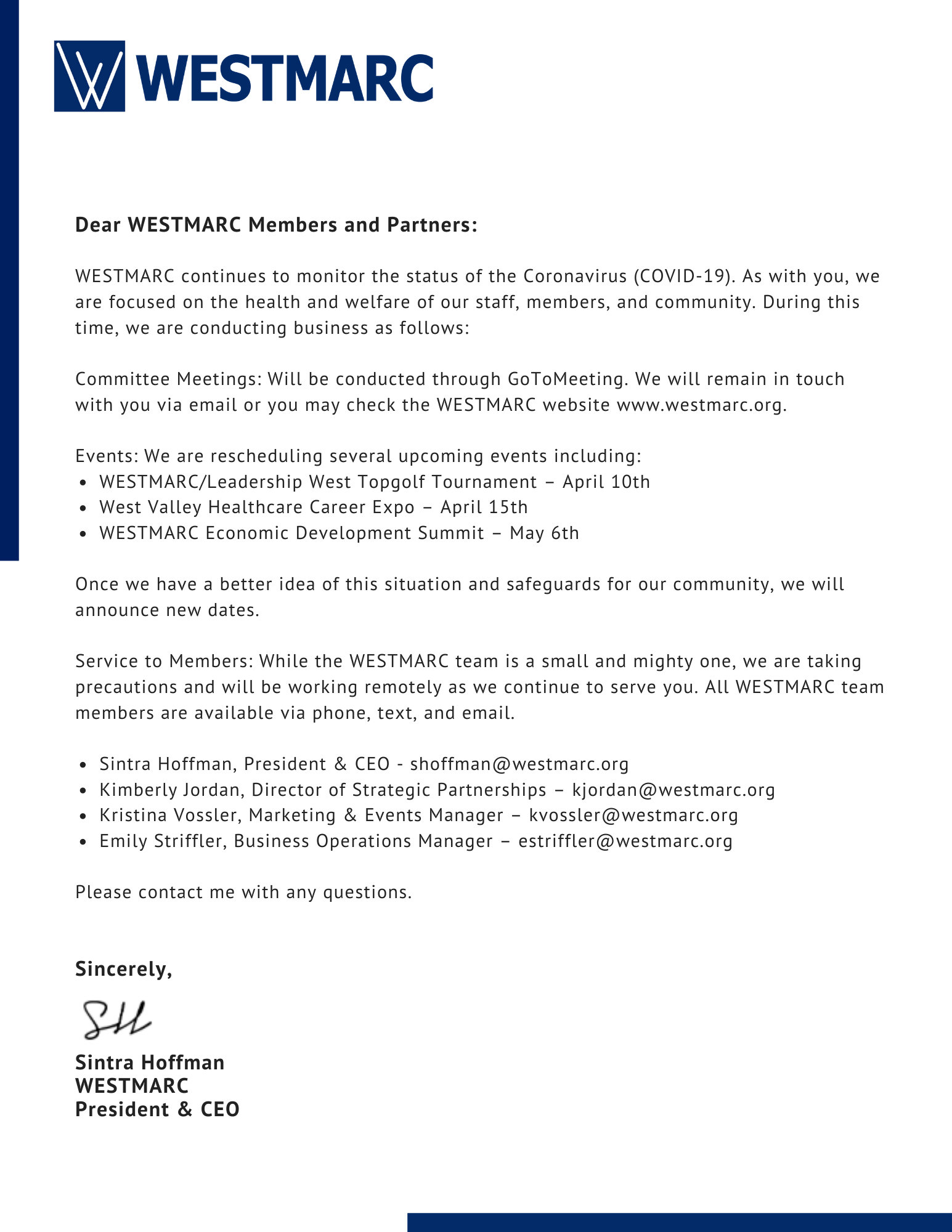 COVID-19 Letter COVID-19 Letter