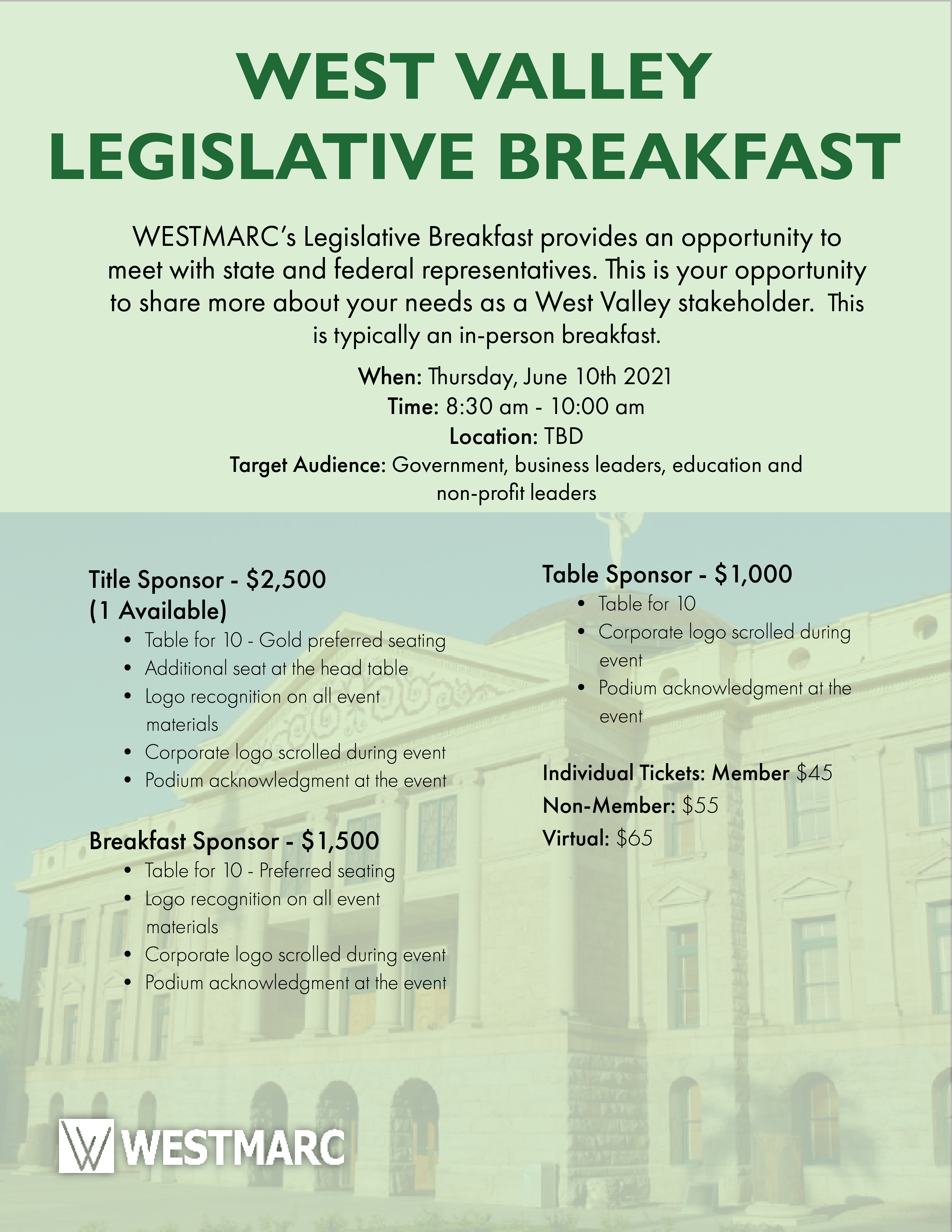 West Valley Legislative Breakfast West Valley Legislative Breakfast