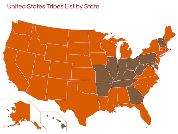US Tribes List by State map