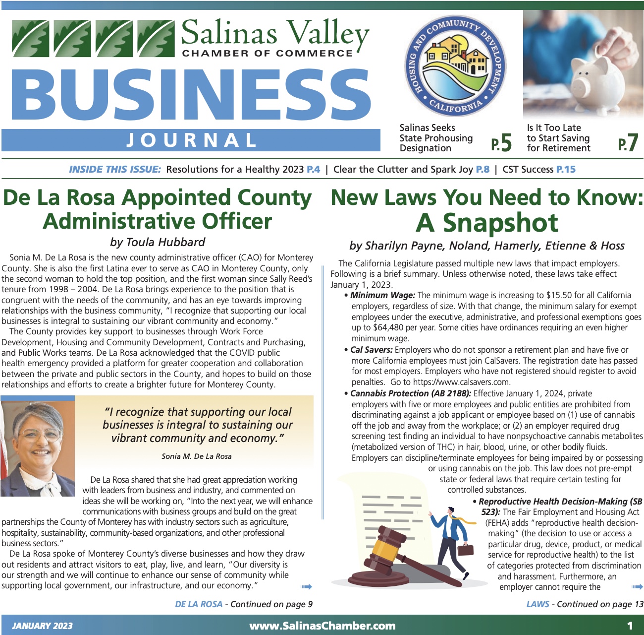 January Salinas Valley Business Journal Front Page 2023