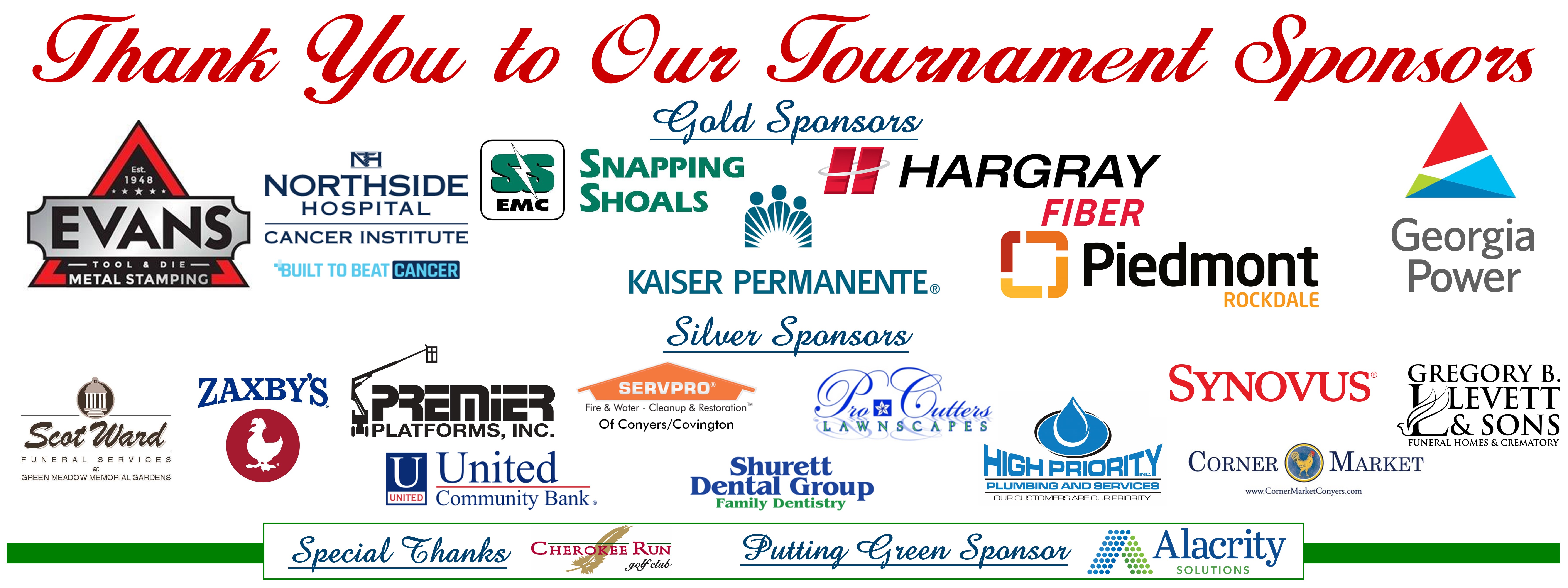 2021 Thank You to Our Tournament Sponsors