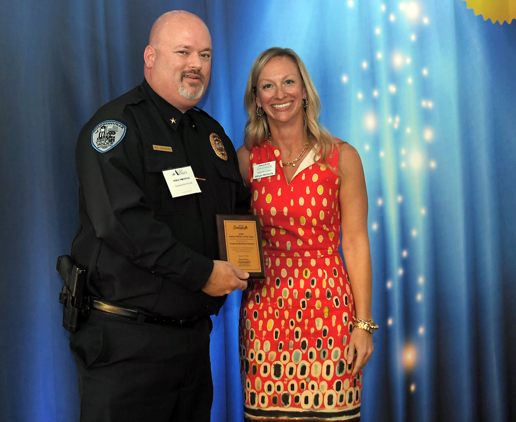 Simpsonville Police Chief Michael Hanshaw and Allison McGarity.