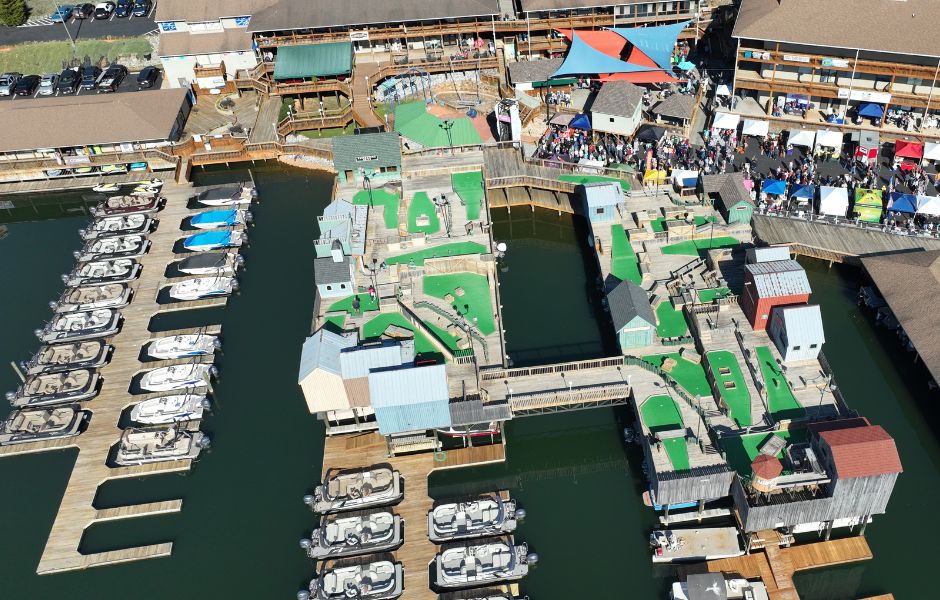 Harbortown mini golf course as seen from the air.