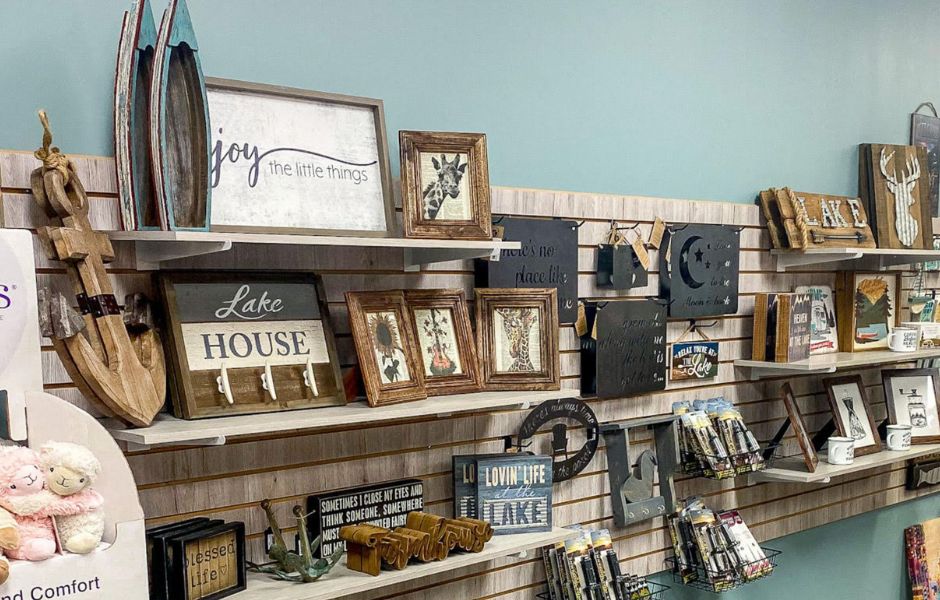 Cute lake-themed gift ideas like signs and frames