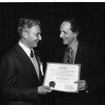 Fred Kochen (l) presenting Best Information Science Book Award to Eugene Garfield