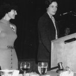 Patricia Zimmerman receiving the 1976 Student Paper Award. Julie Virgo on the left