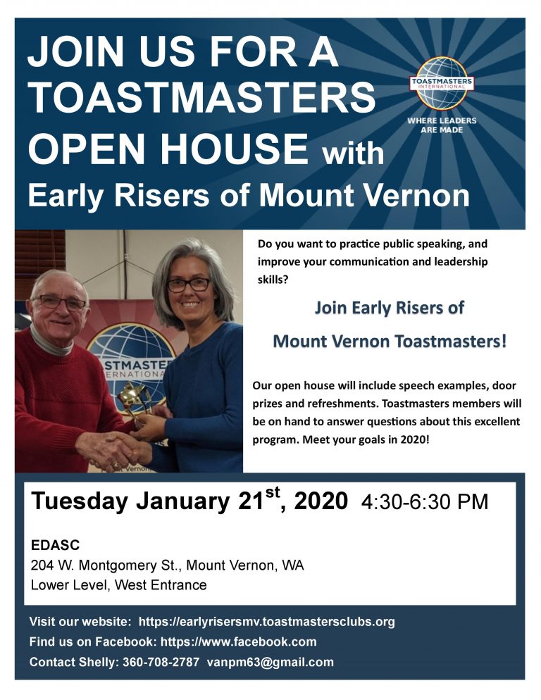 Join Early Risers of Mount Vernon Toastmasters for an Open House Mount Vernon Chamber of Commerce