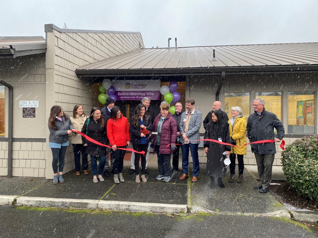 Ribbon Cutting at Children of the Valley center in Sedro-Woolley on a snowy afternoon