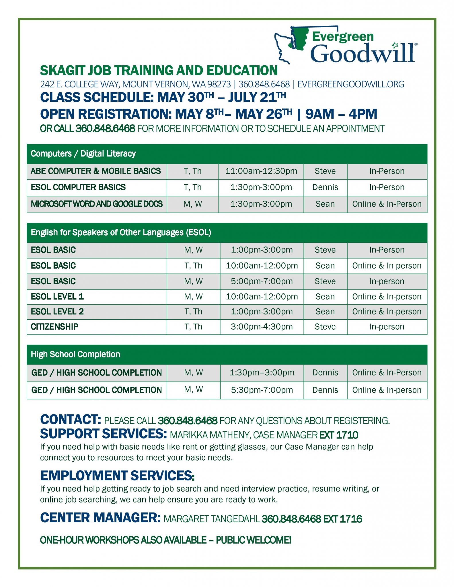 Evergreen Goodwill registering new students for next Session of classes