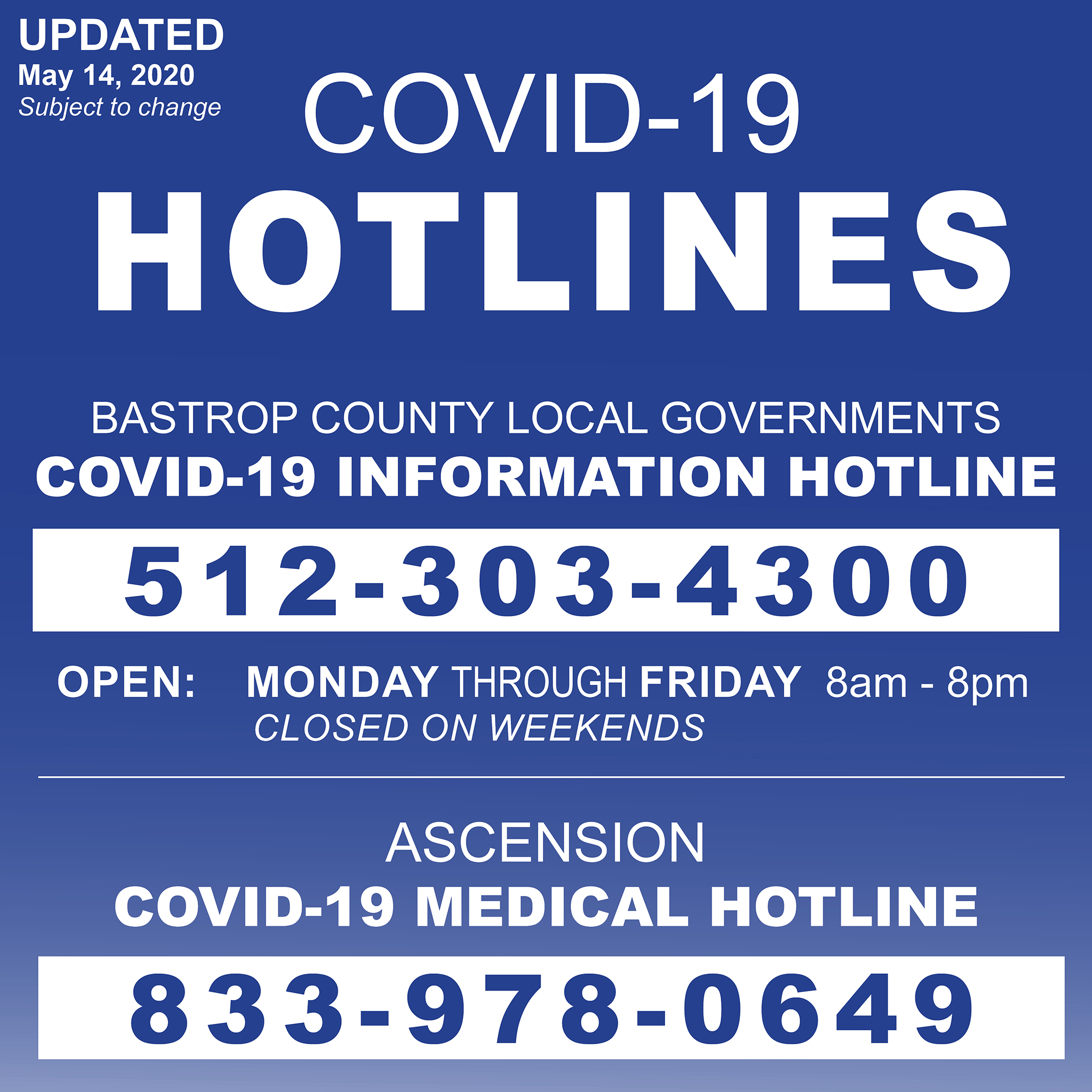 COVID-19 graphic - HOTLINES